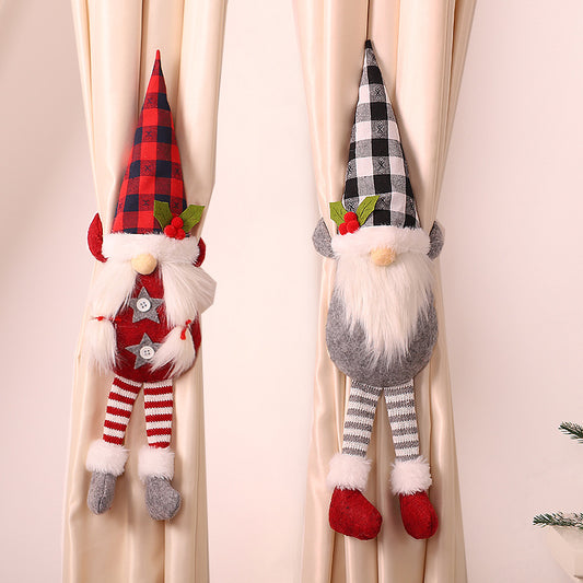 Christmas Curtain Tieback Buckle Set, Mr and Mrs Gnome Curtain Tiebacks Holder Fastener Buckle Window Christmas Ornaments Decorations